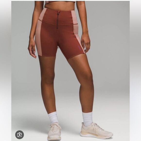 Lululemon Women’s 2 Hike To Swim Biker Shorts Brown Tan Colorblock Athletic New - Picture 4 of 7